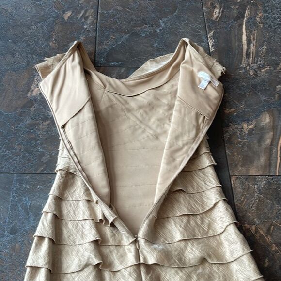 London Times Women's Corsage Shimmer Shutter Dress, Champagne, size 6 - Picture 10 of 13